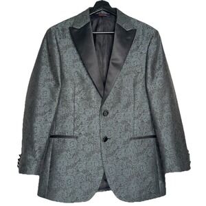 Egara Dinner/Tuxedo Slim Jacket Gray/Pewter Floral Black Satin Lapel 38 Short